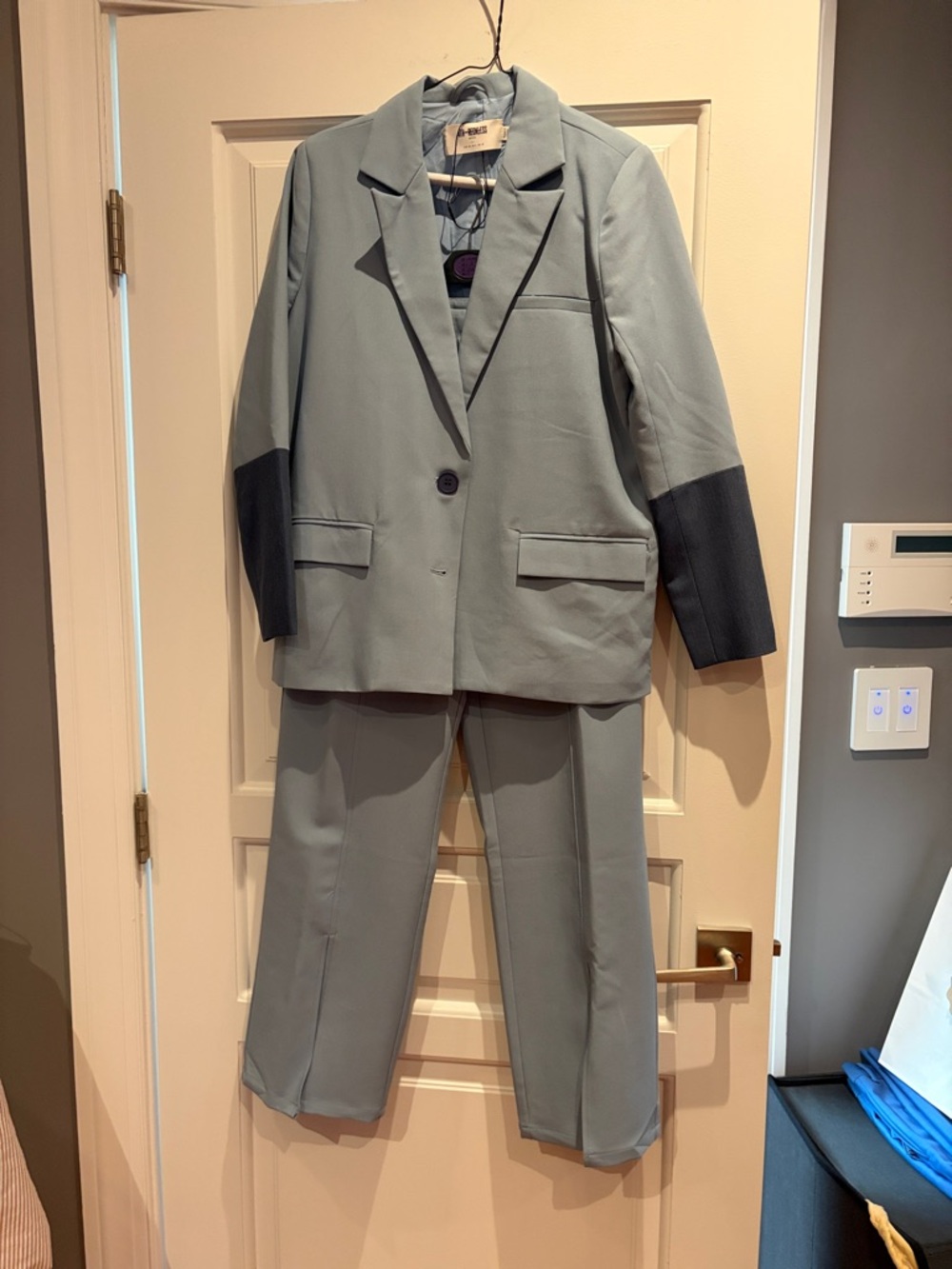 Women's Light blue Two-Piece Pantsuit with denim blue color Cuff Accents